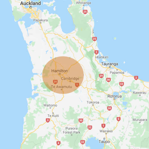 Hamilton, Cambridge, Te Awamutu & Waikato Map
